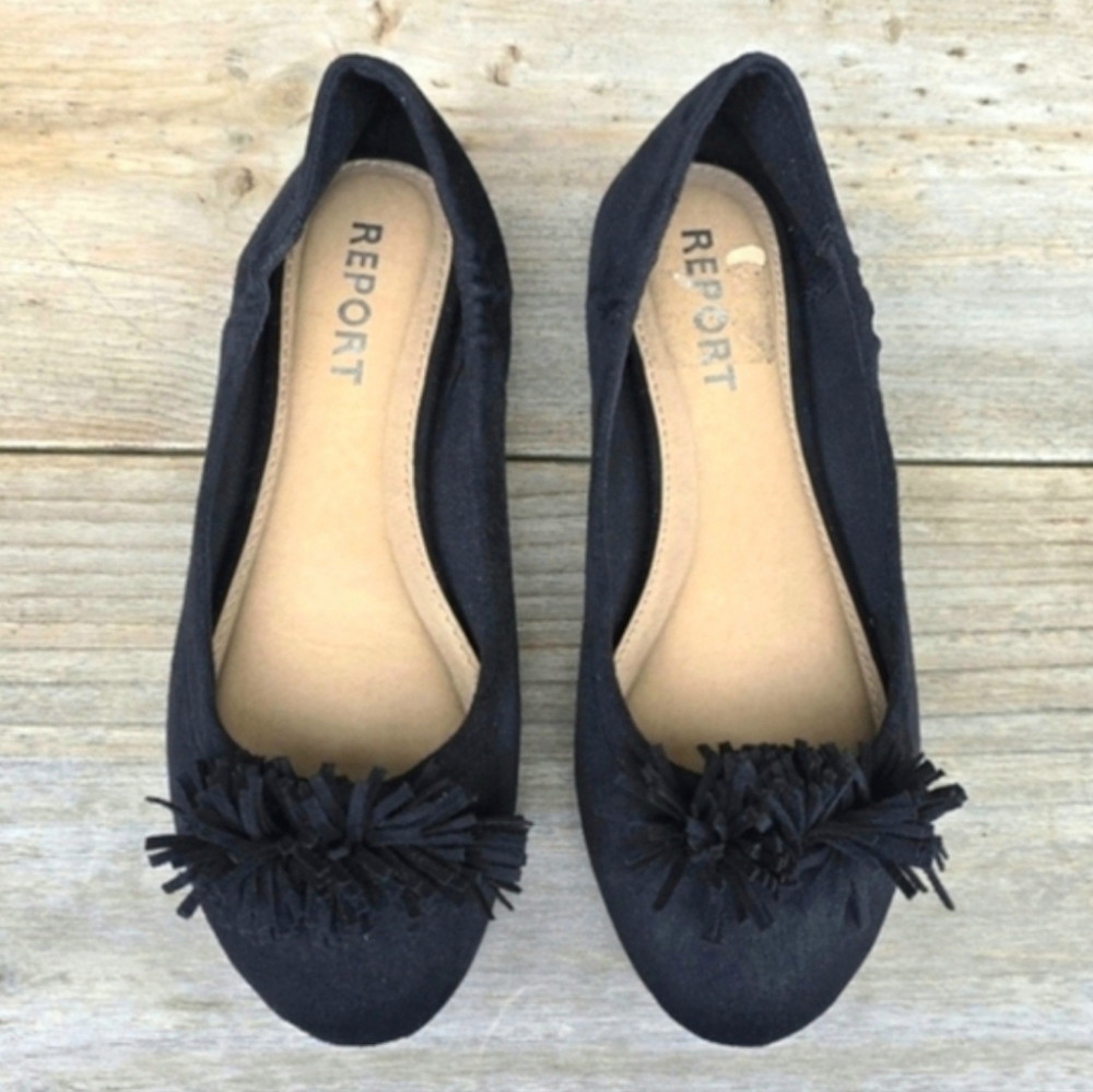 Report NEW Moulay Parisian Chic Fringe Pom Comfort Ballet Flats 7.5M